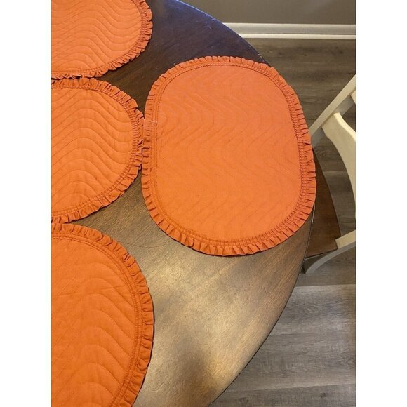 Vintage Quilted Placemats Orange Oval Ruffle Edge Cottage Core 4 ~ 19x13.75 - Picture 3 of 5